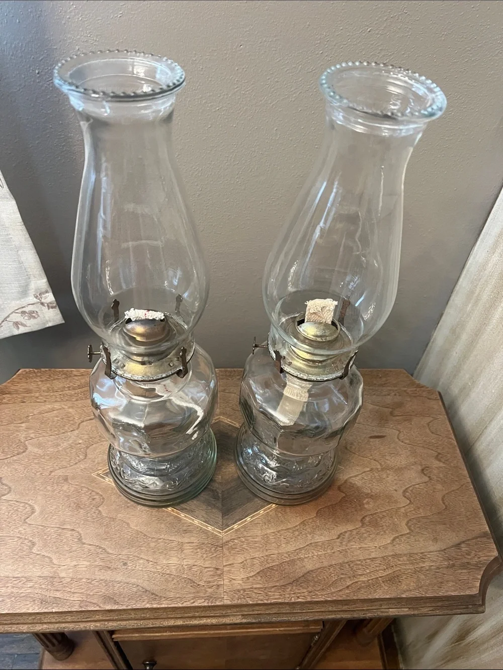 Matching Vintage Glass Hurricane Oil Lamps